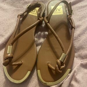 Dolce Vita Gold Framed Thong Sandals - Size 6, Chic and Minimalist